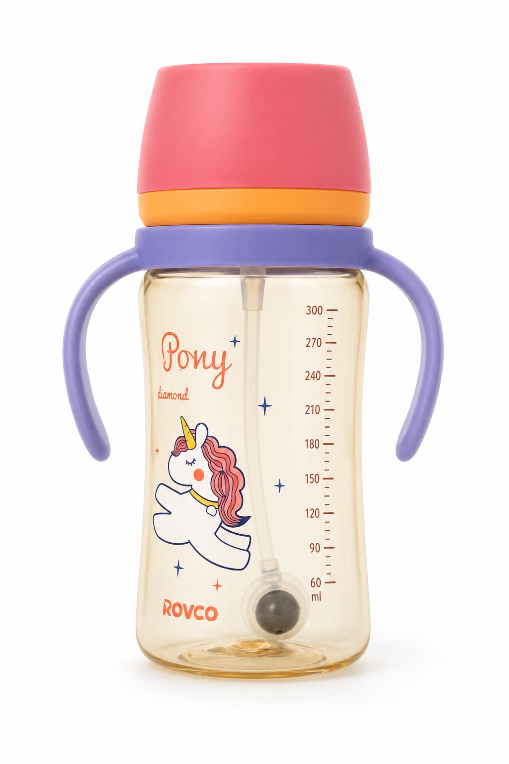 ROVCO Wide-Mouth PPSU Feeding Bottle 300ml RK-3170 with Weighted Straw – 9+ Months